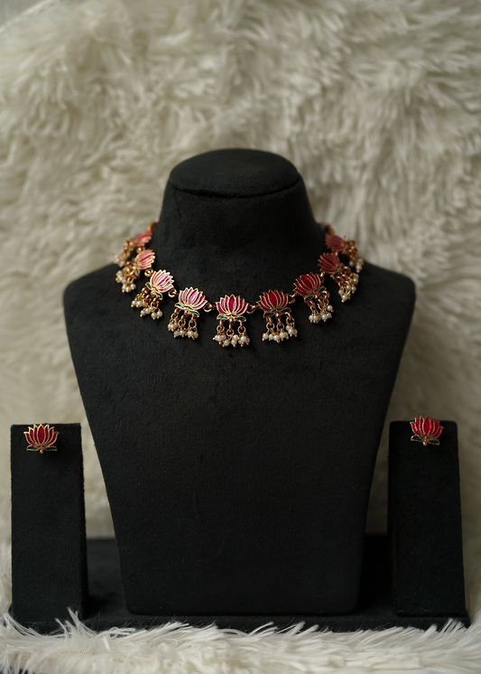 Lotus Pearl Drop Necklace Set