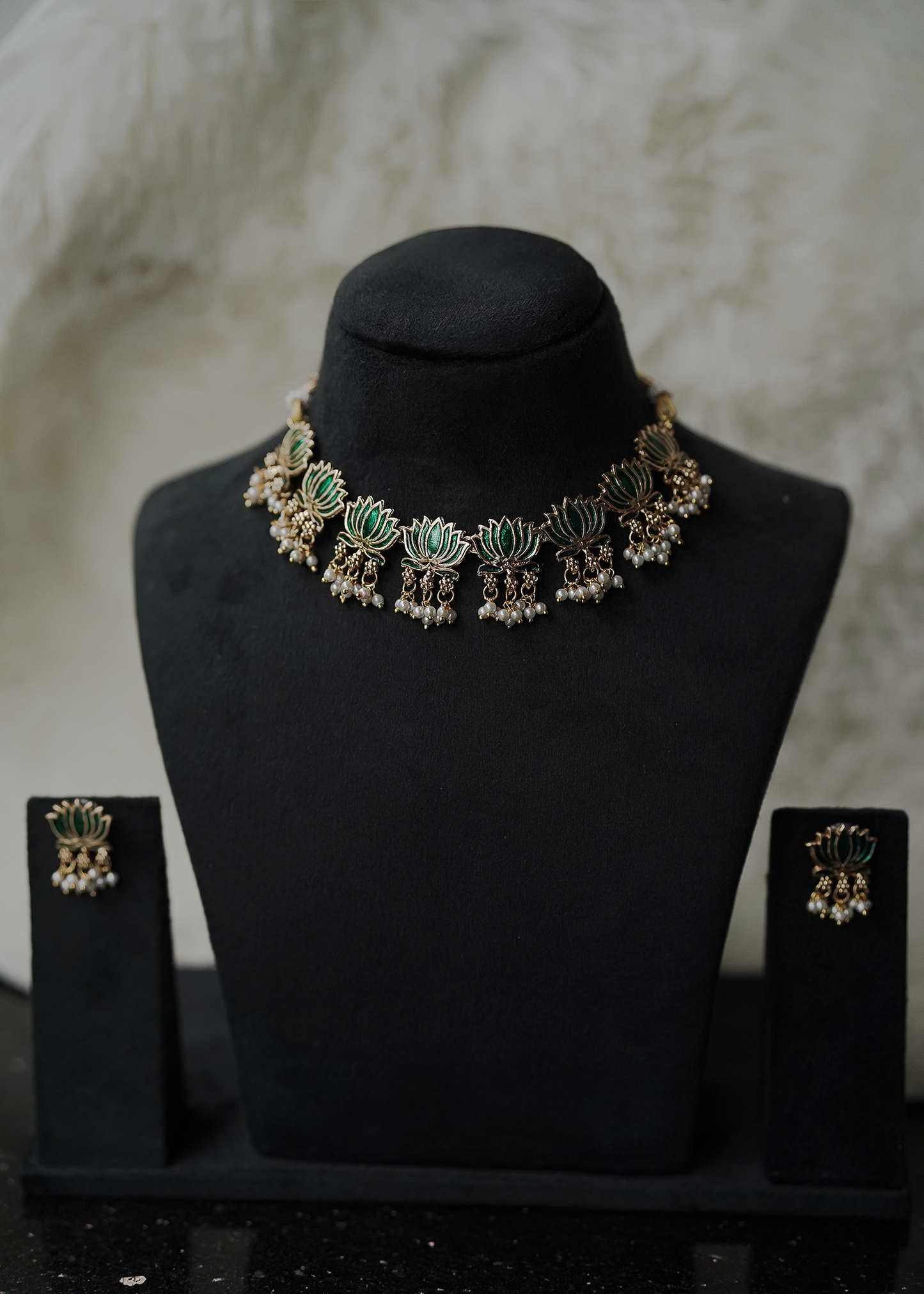 Lotus Pearl Drop Necklace Set